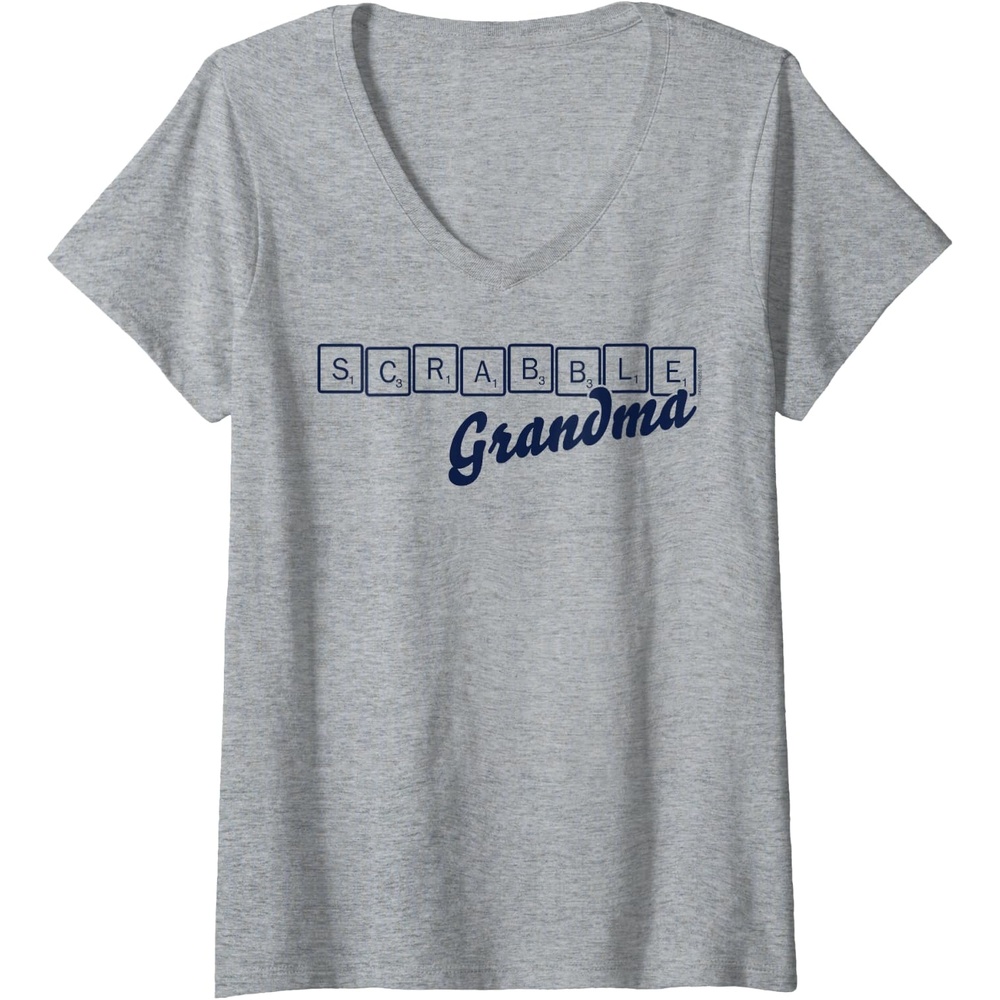 image:imageWomens Scrabble Grandma Tiles VNeck TShirtHeather Grey