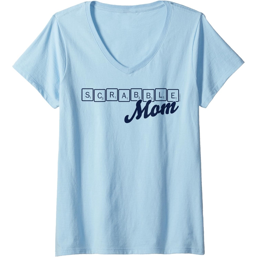 image:imageWomens Scrabble Mothers Day Mom Tiles Logo VNeck TShirtBaby Blue