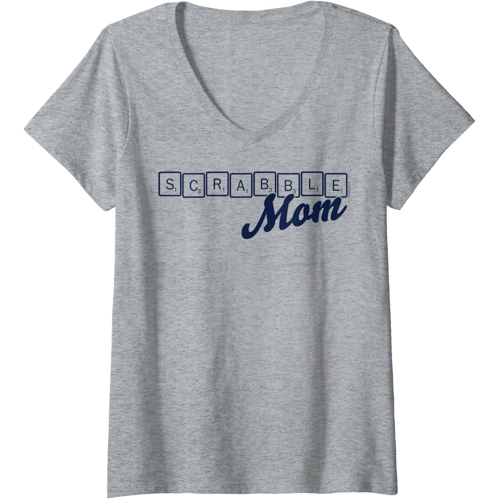 image:imageWomens Scrabble Mothers Day Mom Tiles Logo VNeck TShirtHeather Grey