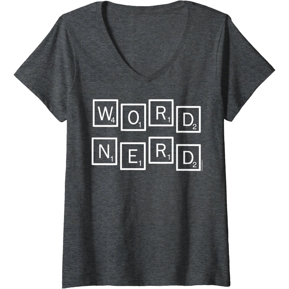image:imageWomens Scrabble Word Nerd Tiles VNeck TShirtDark Heather Grey