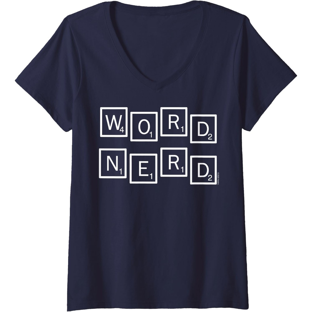 image:imageWomens Scrabble Word Nerd Tiles VNeck TShirtNavy Blue
