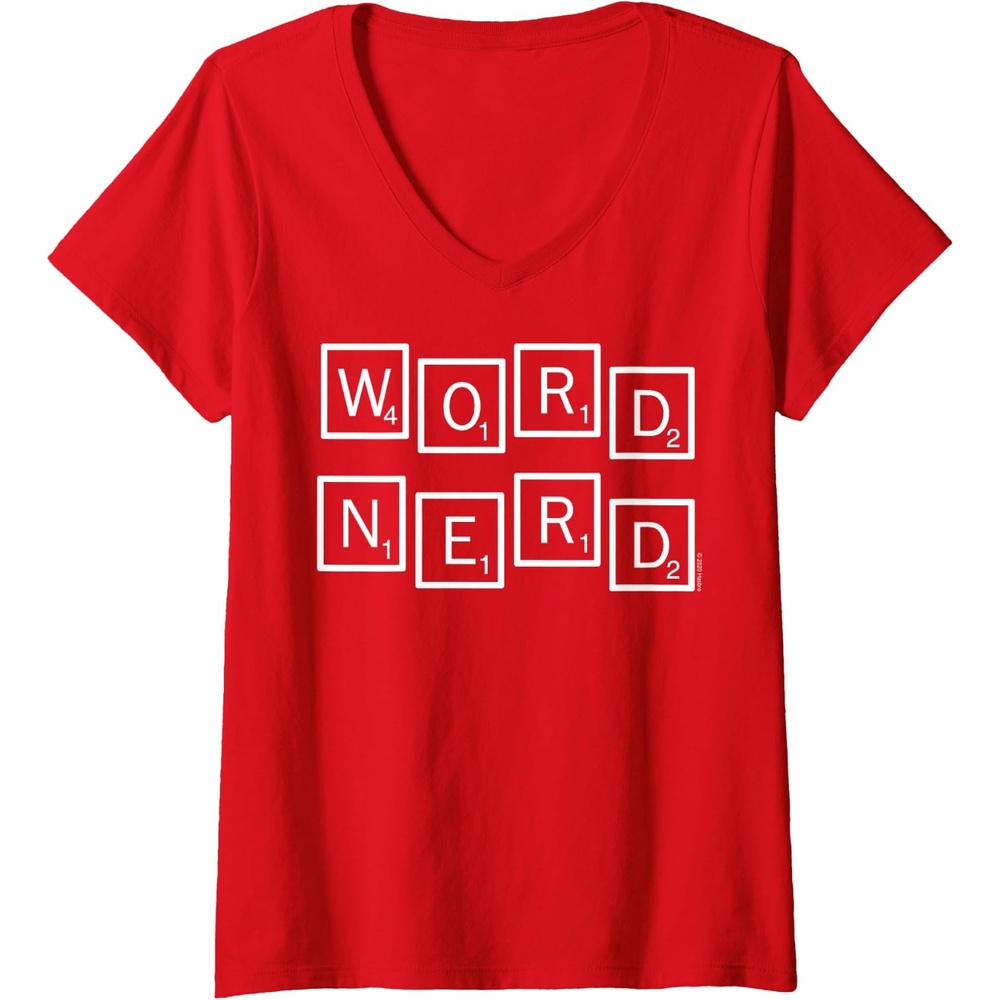 image:imageWomens Scrabble Word Nerd Tiles VNeck TShirtRed