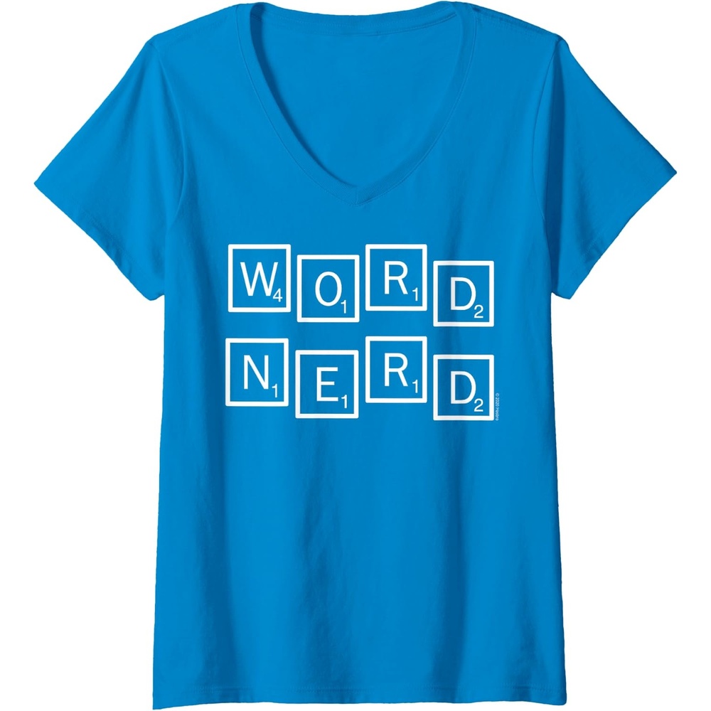 image:imageWomens Scrabble Word Nerd Tiles VNeck TShirtSapphire Blue