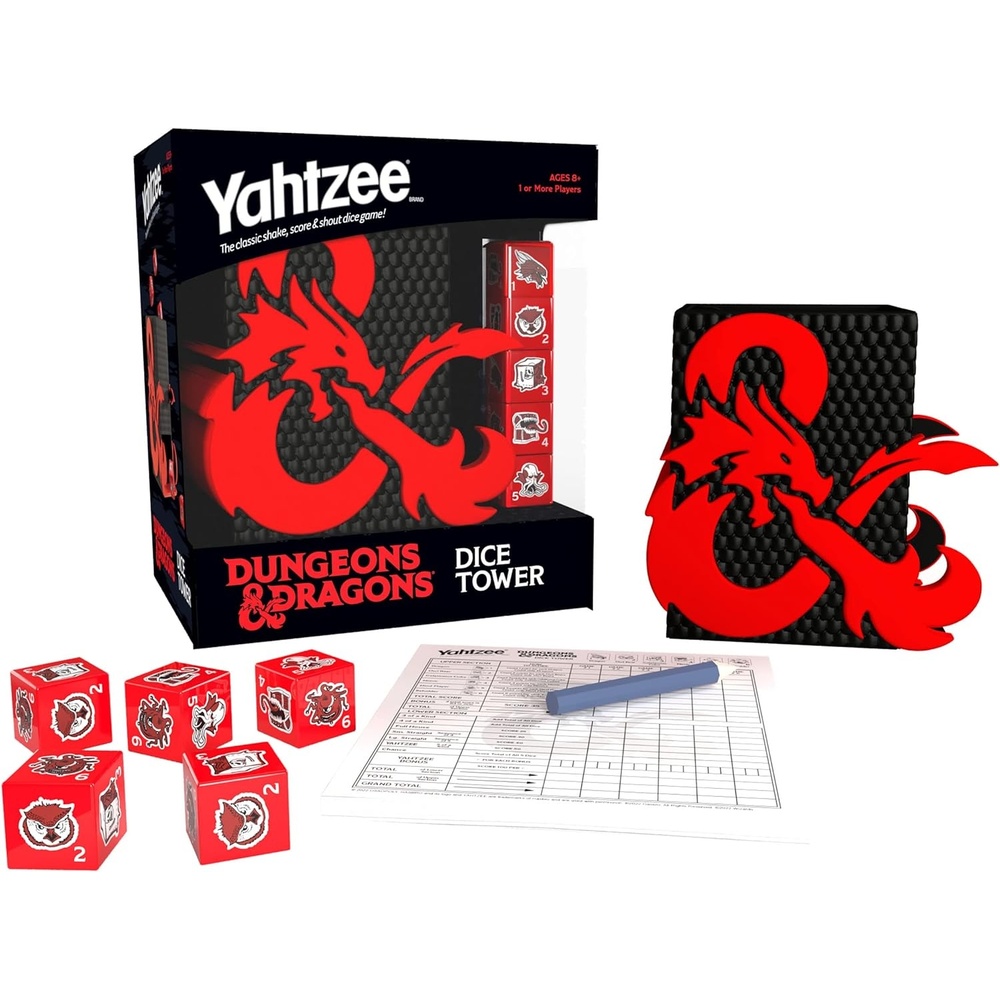 image:imageYAHTZEE Dungeons amp Dragons  Collectible Dice Tower  Dice Featuring Dragon Owl Bear Gelatinous Cube Mimic Mind Flayer and Beholder  OfficiallyLicensed Dungeons amp Dragons Game amp Merchandise