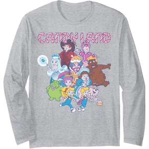 Candy Land Retro Game Characters Group Shot Logo Long Sleeve T-Shirt(Heather Grey)