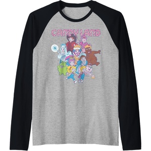 Candy Land Retro Game Characters Group Shot Logo Raglan Baseball Tee(Black/Athletic Heather)