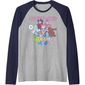 Candy Land Retro Game Characters Group Shot Logo Raglan Baseball Tee(Navy Blue/Athletic Heather)