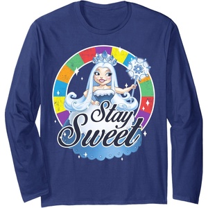 Candy Land Stay Sweet Princess Frostine Game Wheel Logo Long Sleeve T-Shirt(Navy Blue)