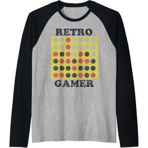 Connect Four Retro Gamer Board Raglan Baseball Tee(Black/Athletic Heather)