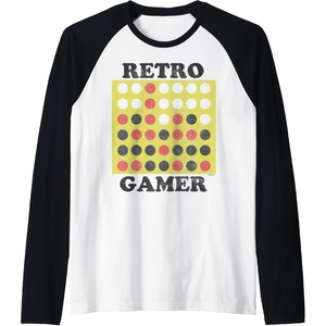 Connect Four Retro Gamer Board Raglan Baseball Tee(Black/White)