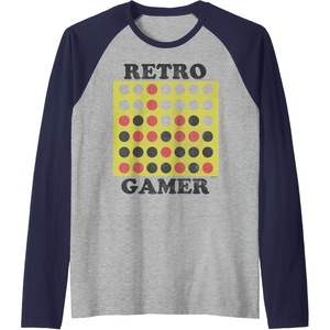 Connect Four Retro Gamer Board Raglan Baseball Tee(Navy Blue/Athletic Heather)