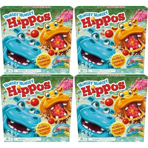 Hasbro Gaming Hungry Hungry Hippos Game for Preschoolers | Instant Marble Relaunch, Easy Set-Up & Storage| Ages 4 and Up | 2 to 4 Players | Kids Games(Medium (Pack of 4))