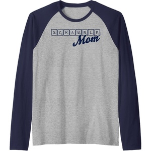 Scrabble Mother’s Day Mom Tiles Logo Raglan Baseball Tee(Navy Blue/Athletic Heather)