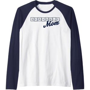 Scrabble Mother’s Day Mom Tiles Logo Raglan Baseball Tee(Navy Blue/White)