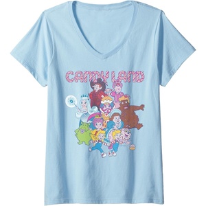 Womens Candy Land Retro Game Characters Group Shot Logo V-Neck T-Shirt(Baby Blue)