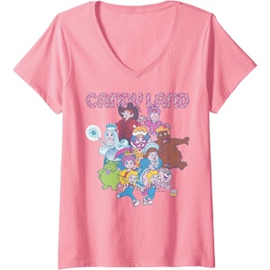 Womens Candy Land Retro Game Characters Group Shot Logo V-Neck T-Shirt(Pink)