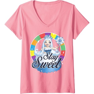 Womens Candy Land Stay Sweet Princess Frostine Game Wheel Logo V-Neck T-Shirt(Pink)