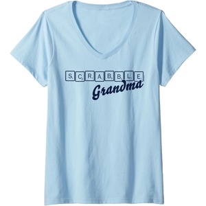 Womens Scrabble Grandma Tiles V-Neck T-Shirt(Baby Blue)