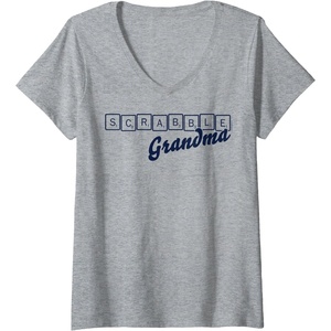 Womens Scrabble Grandma Tiles V-Neck T-Shirt(Heather Grey)
