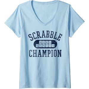 Womens Scrabble Word Genius Scrabble Champion V-Neck T-Shirt(Baby Blue)
