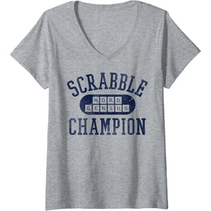 Womens Scrabble Word Genius Scrabble Champion V-Neck T-Shirt(Heather Grey)