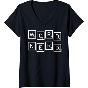 Womens Scrabble Word Nerd Tiles V-Neck T-Shirt(Black)