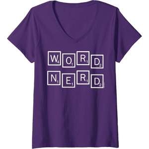 Womens Scrabble Word Nerd Tiles V-Neck T-Shirt(Purple)