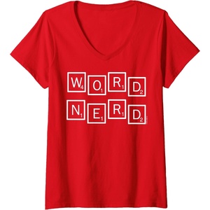 Womens Scrabble Word Nerd Tiles V-Neck T-Shirt(Red)