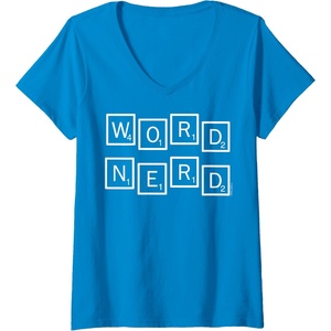 Womens Scrabble Word Nerd Tiles V-Neck T-Shirt(Sapphire Blue)