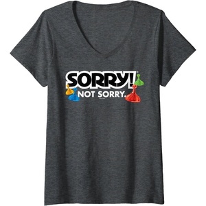 Womens Sorry Not Sorry Logo V-Neck T-Shirt(Dark Heather Grey)