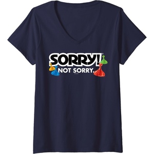 Womens Sorry Not Sorry Logo V-Neck T-Shirt(Navy Blue)