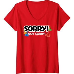 Womens Sorry Not Sorry Logo V-Neck T-Shirt(Red)