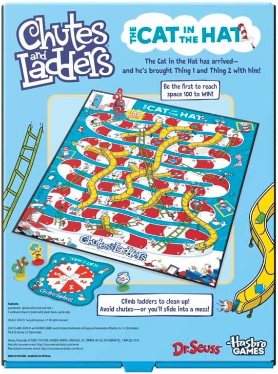 image:imageHasbro Gaming Chutes and Ladders The Cat in the Hat Edition Board Game Preschool Games 2 to 4 Players 15 Mins Ages 3 Kids Gifts