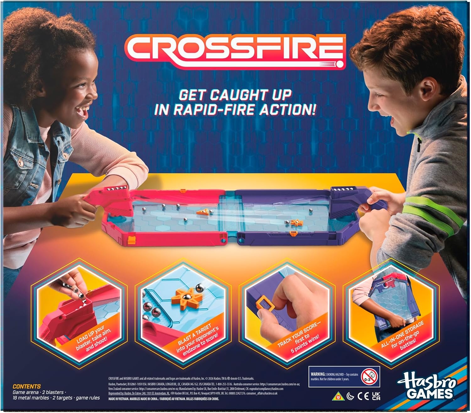 image:imageHasbro Gaming Crossfire Game Indoor Active Game for Kids and Teens 2 Blasters Marbles Arena Fun Family Board Games 2 Players 10 Mins Ages 7