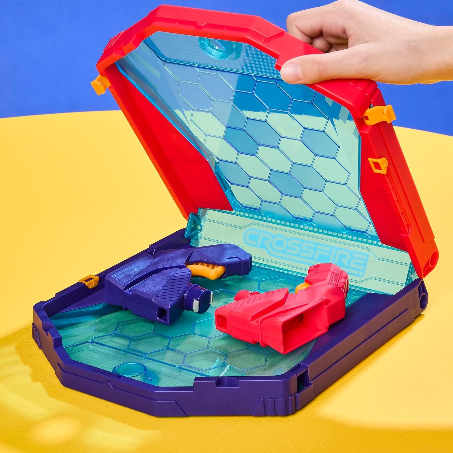 image:imageHasbro Gaming Crossfire Game Indoor Active Game for Kids and Teens 2 Blasters Marbles Arena Fun Family Board Games 2 Players 10 Mins Ages 7
