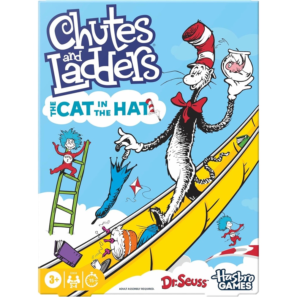 image:imageHasbro Gaming Chutes and Ladders The Cat in the Hat Edition Board Game  Preschool Games  2 to 4 Players  15 Mins  Ages 3  Kids Gifts